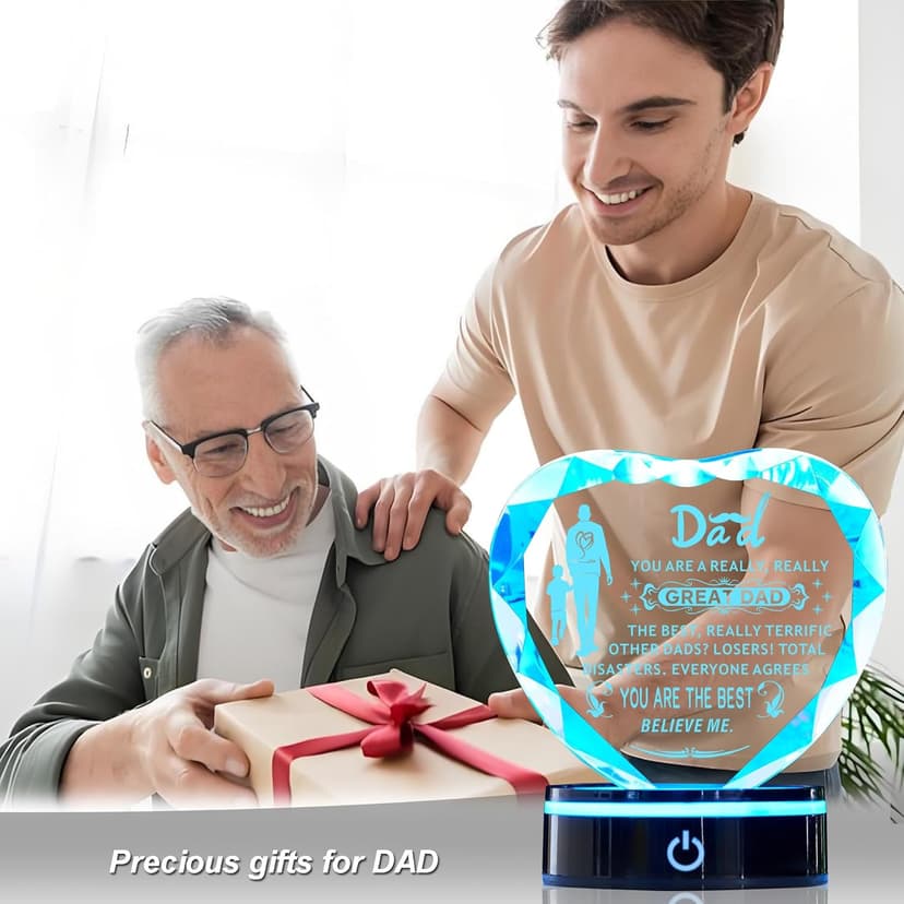 Inspiring Laser Engraved Heart-Shaped Crystal lamp, a Gift for The Best dad, a Gift for Children to give to Fathers, preparing for Dad's Birthday, Father's Day, Christmas, and Valentine's Day