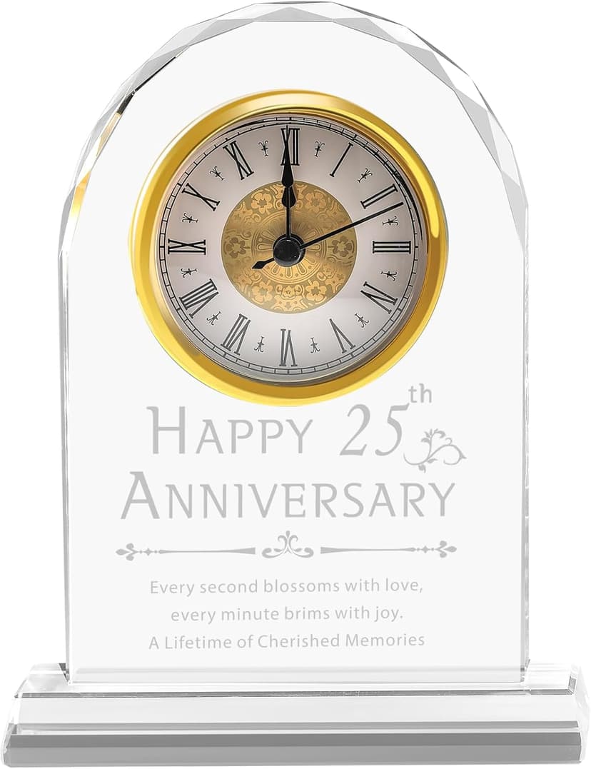 25th Anniversary Wedding Decorations - Crystal Clock & Keepsake Gifts for Couple & Parents