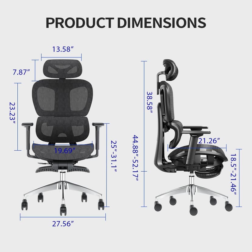 PatioMage Ergonomic Office Chair with Footrest, Big and Tall Desk Chair with Adjustable Lumbar Support, Seat Depth & 3D Armrests, High Back Mesh Computer Chair for Home Office, Black