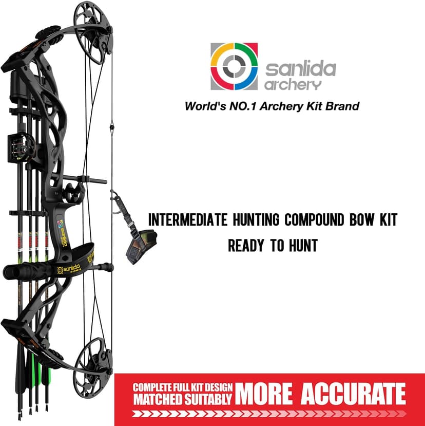 Sanlida Dragon X9 Ready to Hunt Compound Bow Package for Adults, Archery Compound Bow and Arrow Set, 0-70 Lbs Draw Weight, No Bow Press Needed, Limited Life-time Warranty, RH Only