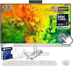 HP 27" All-in-One Touchscreen Desktop PC 2025 New, Intel Ultra 7 255U (Up to 5.2GHz), Intel AI Boost, 27 inch FHD Touchscreen Anti-Glare Display, 32 GB DDR5 5600MT/s, 1 TB Gen4 SSD, Windows 11 Pro
