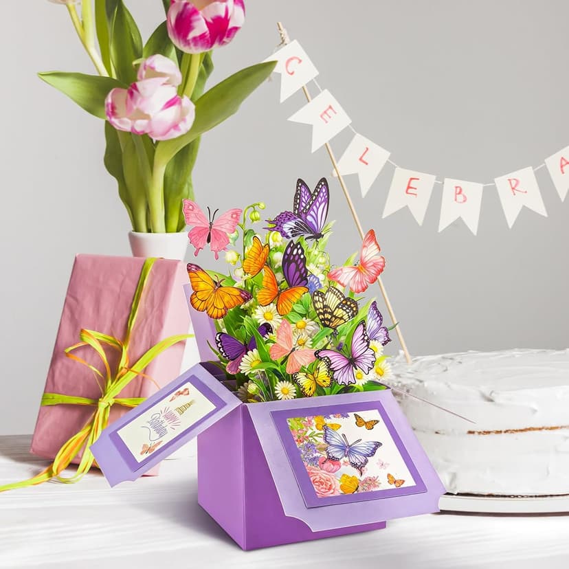 Happy Birthday Gifts Cards for Women, Daughter, Mom, Sister, Friend, Butterflies Greeting Card with Blank Notecard & Envelope Birthday Cards for Women, Butterfly Pop Up Card Box B0FHW31JY5