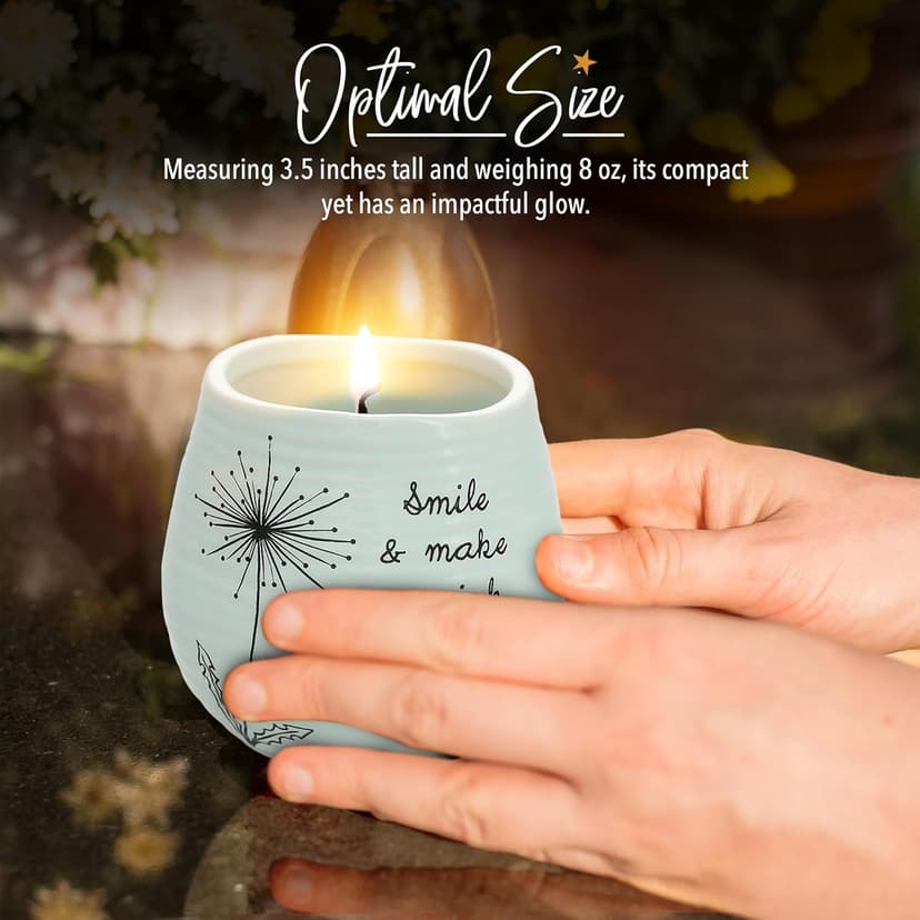 Pavilion Gift Company - 8 Oz Candle Holder - Green Ceramic Candle Jar with 100% Soy Wax Candle Serenity Scent "Smile And Make A Wish, Happy 50th" Ideal Gift for Loved Ones - Printed Text, Love Theme