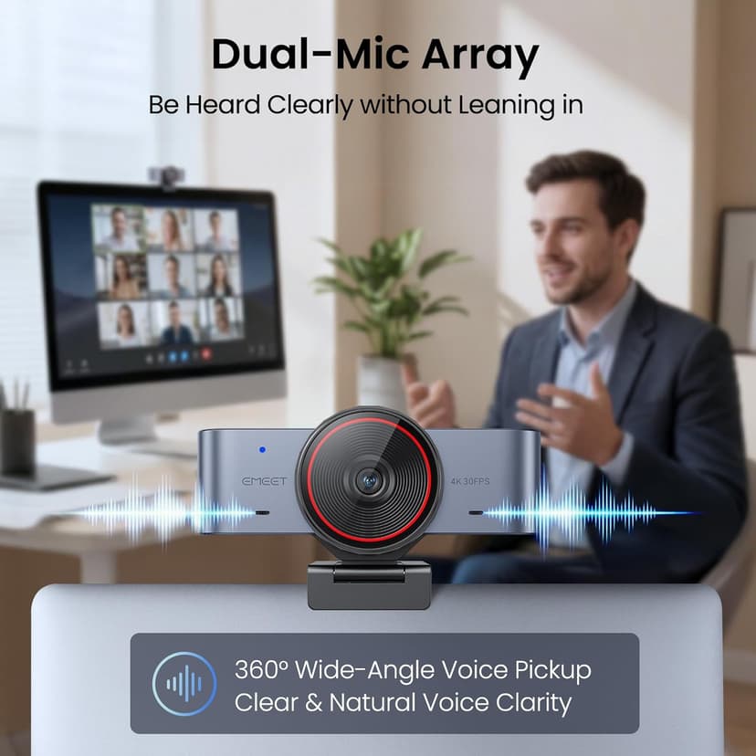 EMEET C960 Ultra 4K Webcam for Mac & PC, 1/1.5" Large Sensor, Metal Body, 0.2s Autofocus, DRC, Whiteboard Mode, Built-in Privacy Cover, 2 Mics, USB Webcam 4K for Meetings, Streaming & Content Creation