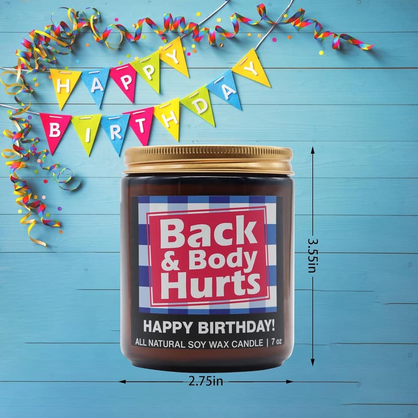 Lihome Birthday Gifts for Men & Women, Funny Happy Birthday Candle for 30th, 40th, 50th & 60th - Back and Body Hurts Vanilla Candle