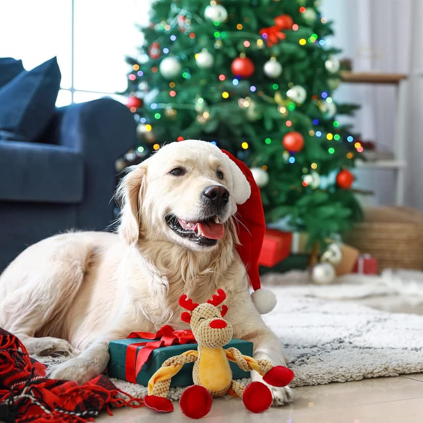 Senneny Christmas Dog Toys, Squeaky Reindeer Plush with Ropes for Tug of War, Durable Interactive Chew Toys for Puppy Small Medium Large Dogs B09GB84W26