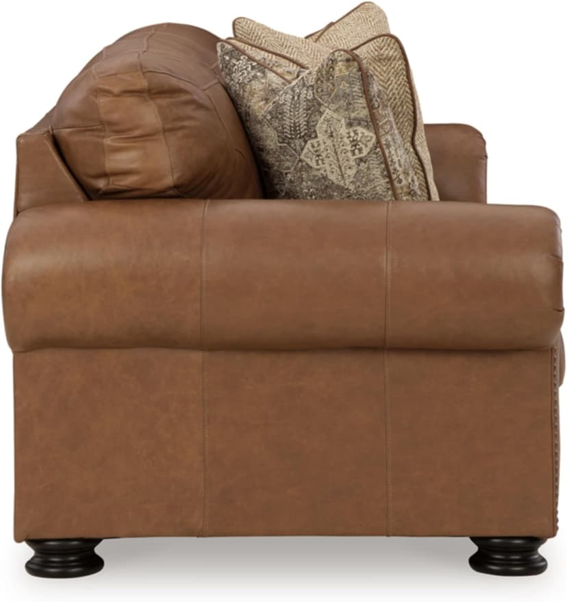 Signature Design by Ashley Carianna Classic Leather Match Sofa with Nailhead Trim, Dark Brown