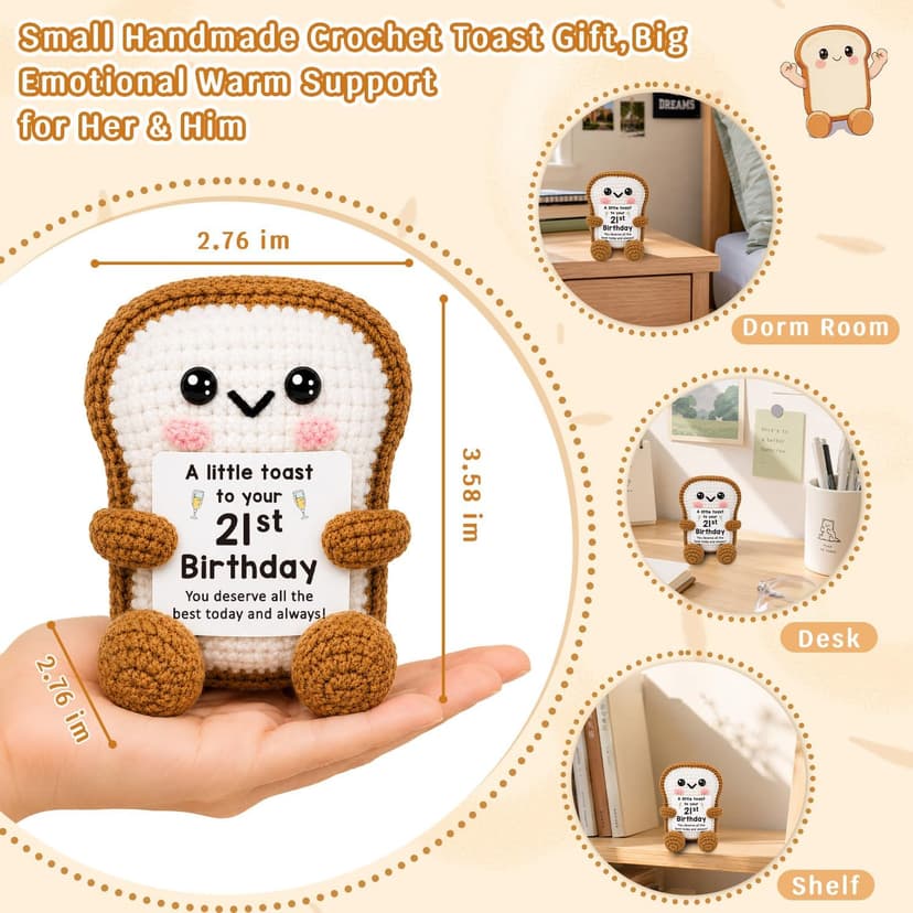Mini Happy 21st Bday Party Gift for Girls Daughter Bestie Sister Friend Woman, Handmade Crochet Present for Celebration 21st Birthday Toast Gifts Decorations for Him Her, 21 Years Old Gift Ideas B0GX1XVW5S