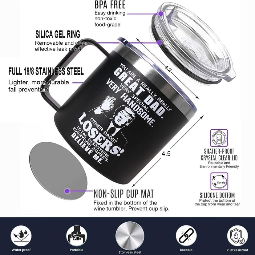 Fathers Day Dad Gifts from Daughter Son,Christmas Birthday Gifts for Step Dads Father in Law Him Bonus Daddy,Gift for Men Papa Grandpa Uncle Stepdad,14 oz Black Tumbler Mug