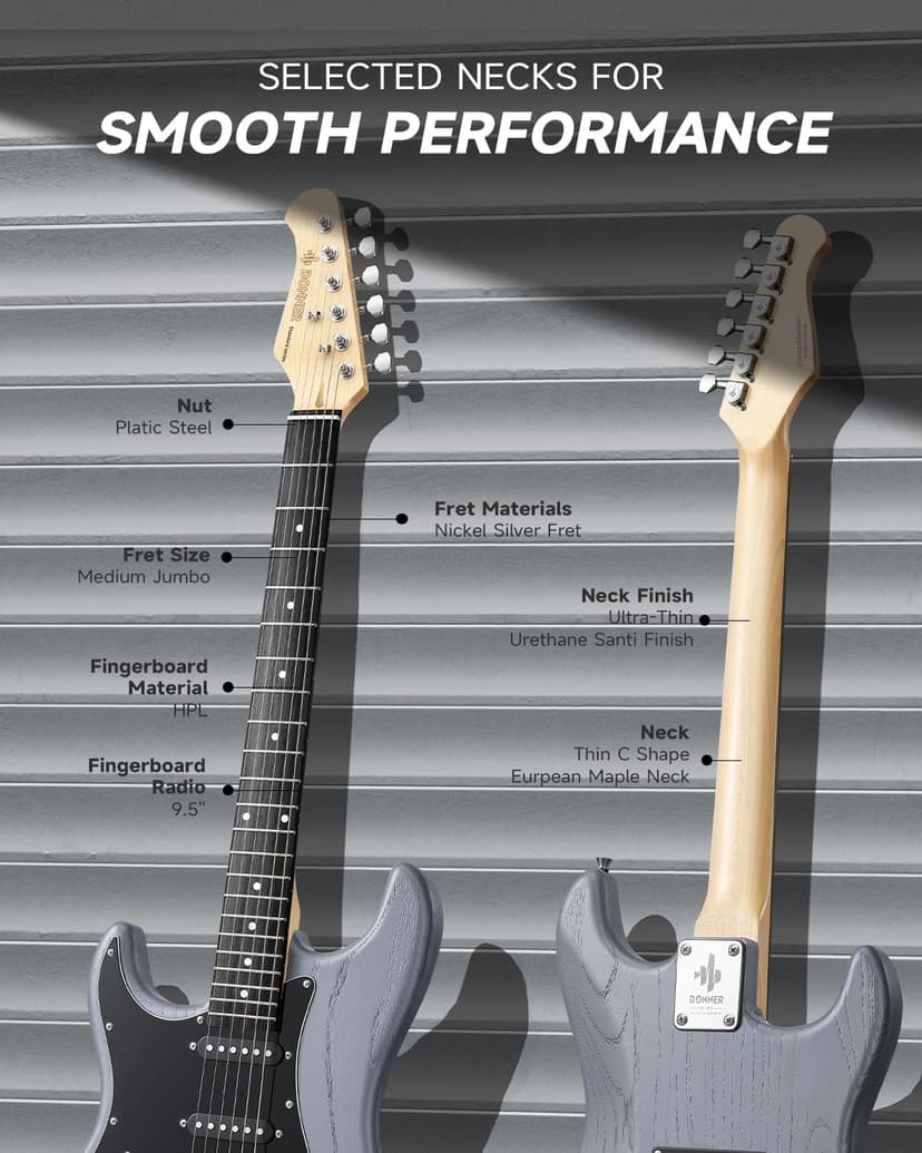 DONNER DST-80 Left-Handed Electric Guitar 39” Beginner Electric Guitar Kit with Amp, Classic SSS Pickup Complete with Gig Bag, Tuner, Capo, Strap, Picks, and Free Online Lessons, Matte Black