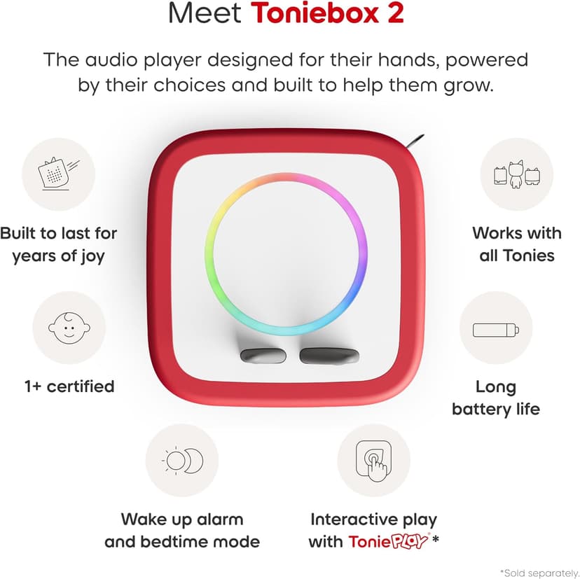 Toniebox 2 My First Farm Bundle for Kids 1+ with Soft and Squeezable Cow, Horse, and Pig - Sunset Red B0FJ2ZY48J