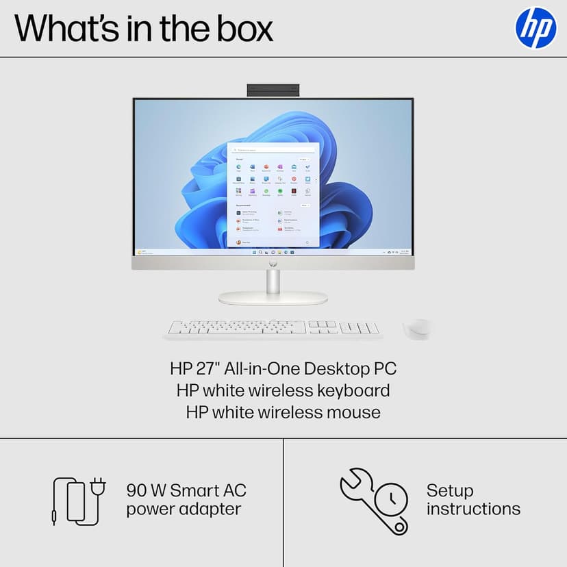 HP 27" FHD Touchscreen All-in-One Desktop Computer, 16GB DDR5 RAM, 1TB SSD Storage, AMD Ryzen 5 7520U Processor, WiFi6, Wireless Keyboard & Mouse, Windows 11