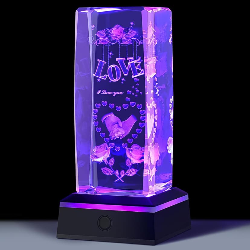 3D Love Crystal Night Light Gifts for Him Her Boyfriend Girlfriend Birthday Christmas, Romantic Love Crystal Lamp Wedding Anniversary Birthday Gift for Women Men Couples Wife Husband