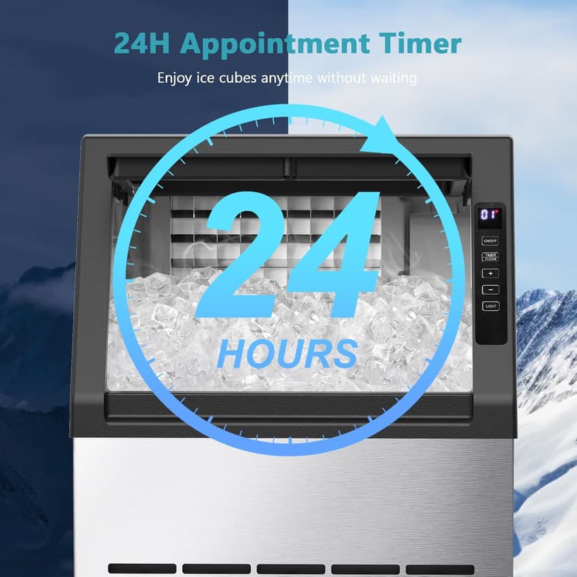 Commercial Ice Maker Machine, 80Lbs/24H Under Counter Ice Maker, Freestanding with Ice Thickness Control & Stainless Steel, 36 Cubes in 15 Mins, 28Lbs Storage Capacity, for Home, Bar, Cafe, Offices