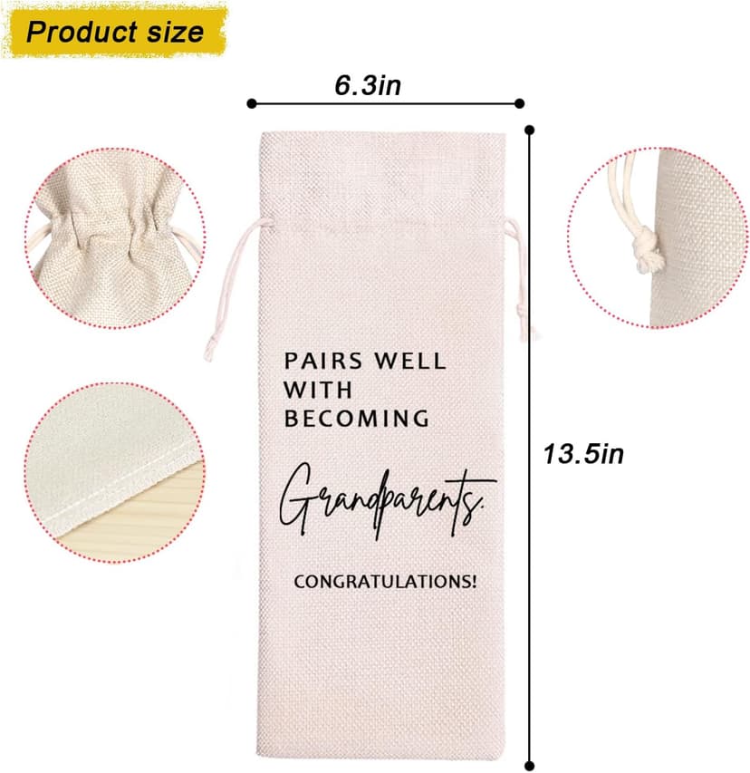 Grandparents Wine Themed Announcement,Gandma Grandpa Wine Bag,New Grandparents Gift-Pairs Well with Becoming Grandparent Congratulations