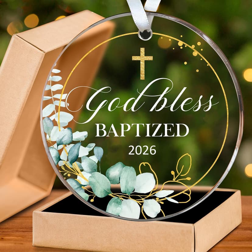 Christening Gifts For Baby Boys, Girls, Godson, Goddaughter - God Bless Baptized Ornament 2026 - Acrylic Xmas Keepsake Decor HEXMOZ Baptism Gifts for Boys, Girls, Women, Men, Adults B0DP1RL74V