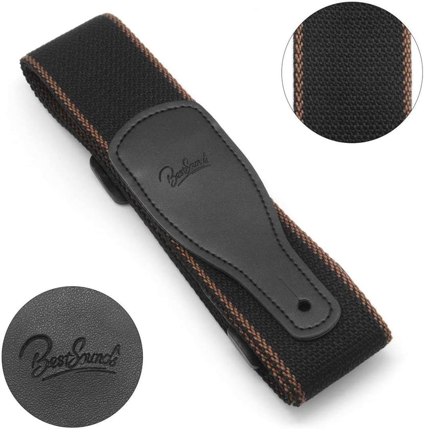 BestSounds Acoustic Guitar Strap, Soft Cotton & Leather Ends Strap for Electric & Bass Guitars come with 1 Button & 2 Locks