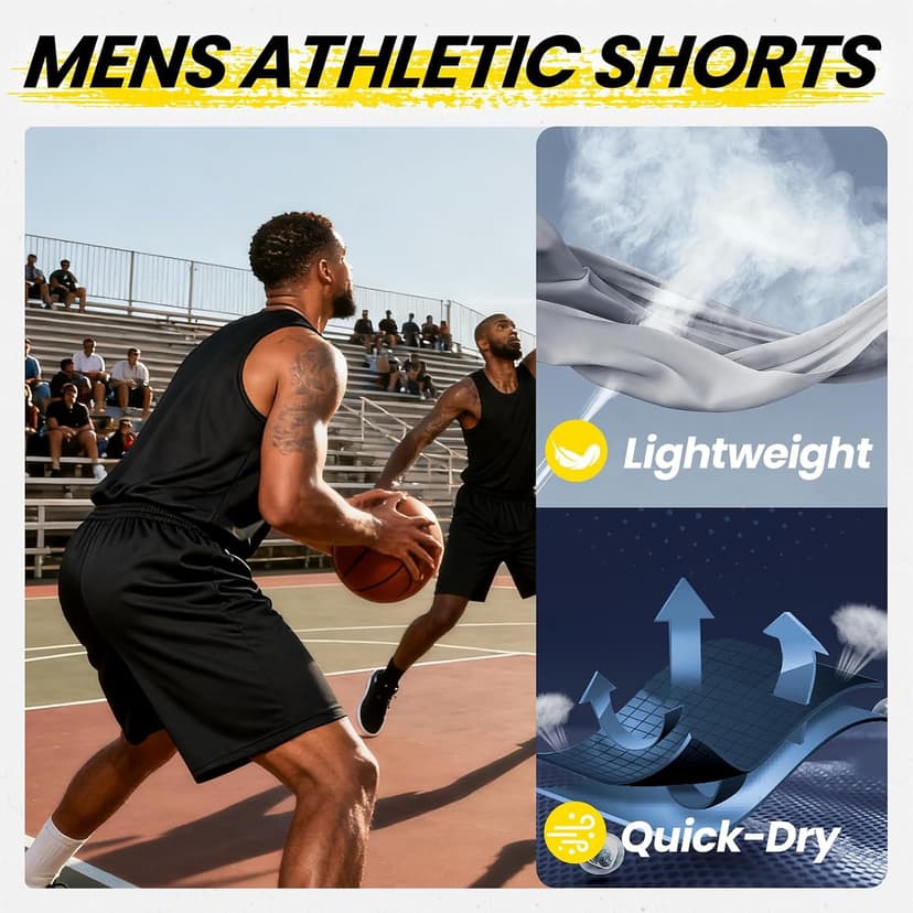 Basketball Gym Running Fitness Shorts with Elastic Waistband, Daily Casual Sports Activewear, Soft Lightweight Breathable BALENNZ Mens Athletic Shorts with Pockets Quick Dry Workout Shorts Men B08JG3T2SY
