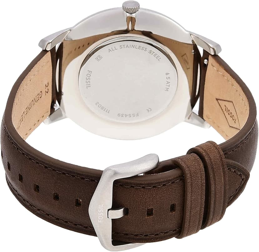 Fossil Men's Minimalist Quartz Stainless Steel and Leather Three-Hand Watch