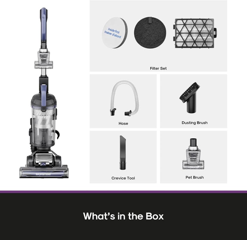 Eureka Upright Vacuum Cleaner for Carpet and Hard Floor,Powerful Vacuum with Dual Cyclone Suction,Swivel Steering,Anti-Tangle,Large Dust Cup,NEU612BL, Blue