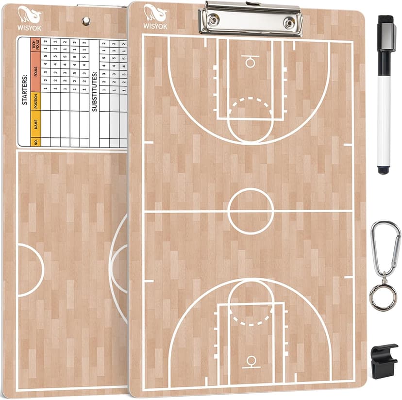 WISYOK Double-Sided Basketball Coaching Clipboard, Dry Erase Board for Coaches, Ideal Basketball Coach Gift