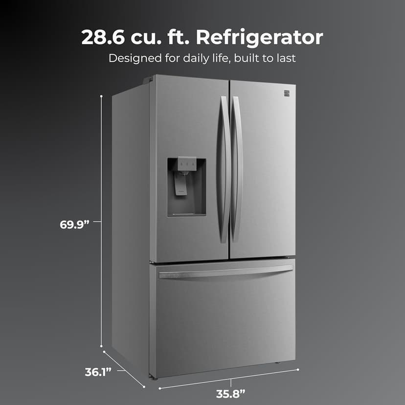 Kenmore 36" French Door Refrigerator with Freezer - Accela Chill, Adjustable Shelving, Dual Evaporator, ENERGY STAR Certified, 28.6 cu. ft. Capacity - Fingerprint Resistant Stainless Steel