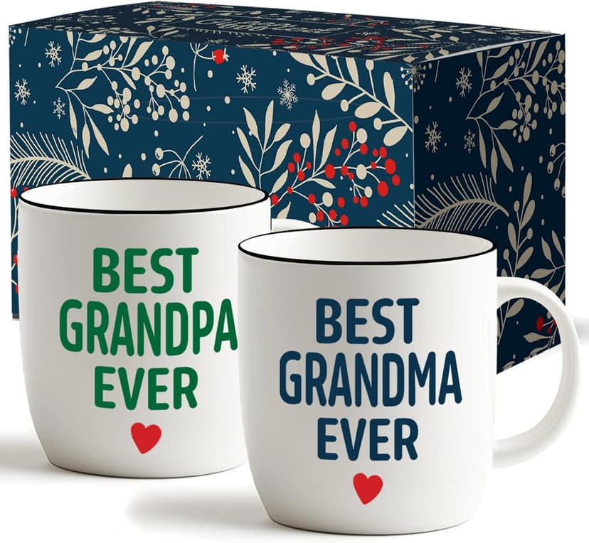 Triple Gifffted Worlds Best Grandparents Coffee Mugs for Grandma and Grandpa, Gifts Ideas From Grandkids, Grandchildren, New First Time Grandparent Announcement Christmas Valentines Day, Ceramic 380ml