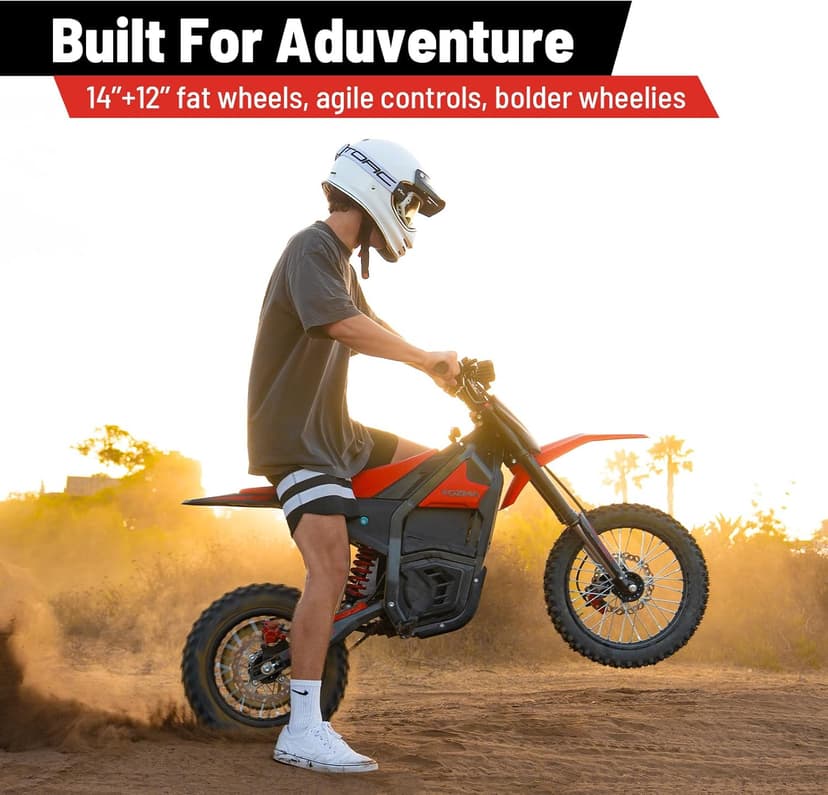 Yozma IN10 Electric Mini Dirt Bike for Teens & Adults, 14"/12" Fat Tire 2600W Electric-Motorcycle with 48V 23AH Battery Ebike 40MPH Hydraulic Brakes Mountain Off-Road EBike, Fit Age 13+