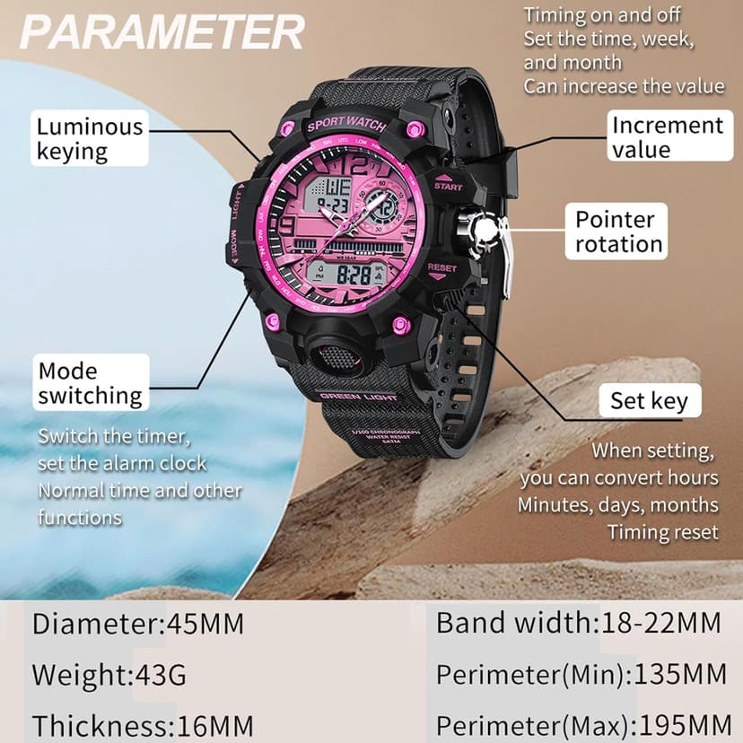 findtime Women's Sport Watch Digital Waterproof Watches Military Watches Analog Outdoor Wrist Watch LED Luminous Alarm Stopwatch Dual Time Wristwatch