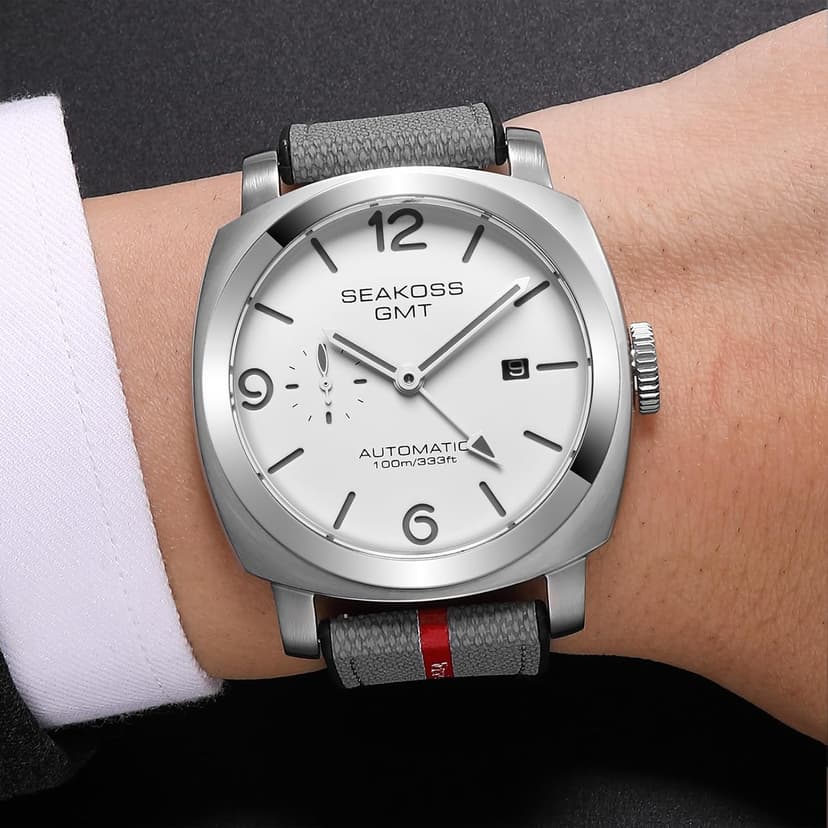 SEAKOSS GMT Watches for Men Automatic 45MM Date 10ATM Waterproof Seagull ST2557 Movement Luminous Stainless Steel Sapphire Glass Mechanical Wristwatches S8441