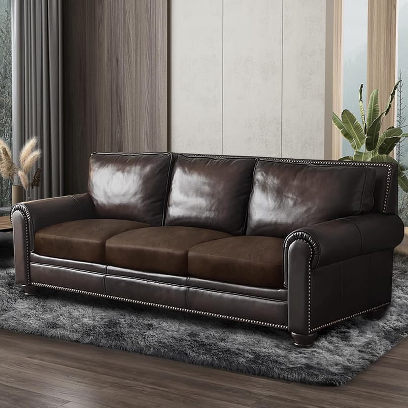 ANARACHON Leather Look Couch Cushion Covers Sofa Seat Slipcovers Sets Couches Furniture Protector for Sectional Armchair Loveseat Pets Kids Stretch Spandex Fabric(3 Cushion Sofa, Brown)