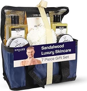 SpaLife Men's Sandalwood Luxury Spa Skincare Set - Complete Care Kit for Rugged Revitalization, Exfoliating Scrub - Bath and Body Collection for Cleansing, Moisturizing, and Rejuvenation