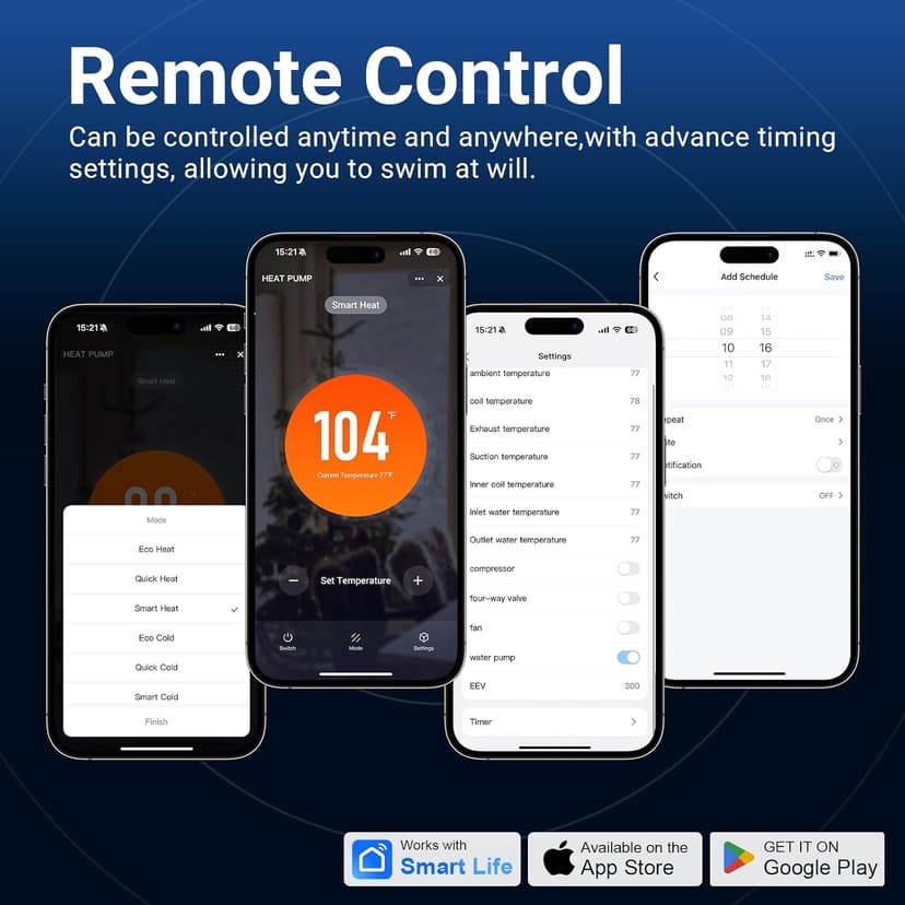 58000 BTU Inverter Swimming Pool Heat Pump, 17000 Gallon Electric Pool Heater Above and Inground Pool,WiFi App Control, Pool Heater 220V/60Hz