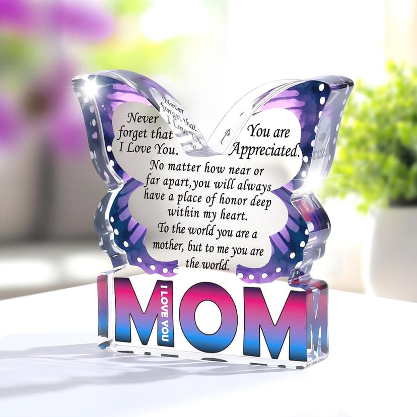 Mom Birthday Gifts from Daughter Son, I Love You Mom Gift for Mother New Bonus Step Moms Mama, Gifts for Moms Unique, Best Mom Ever Gift Ideas, Butterfly Acrylic Decorative Signs Plaques