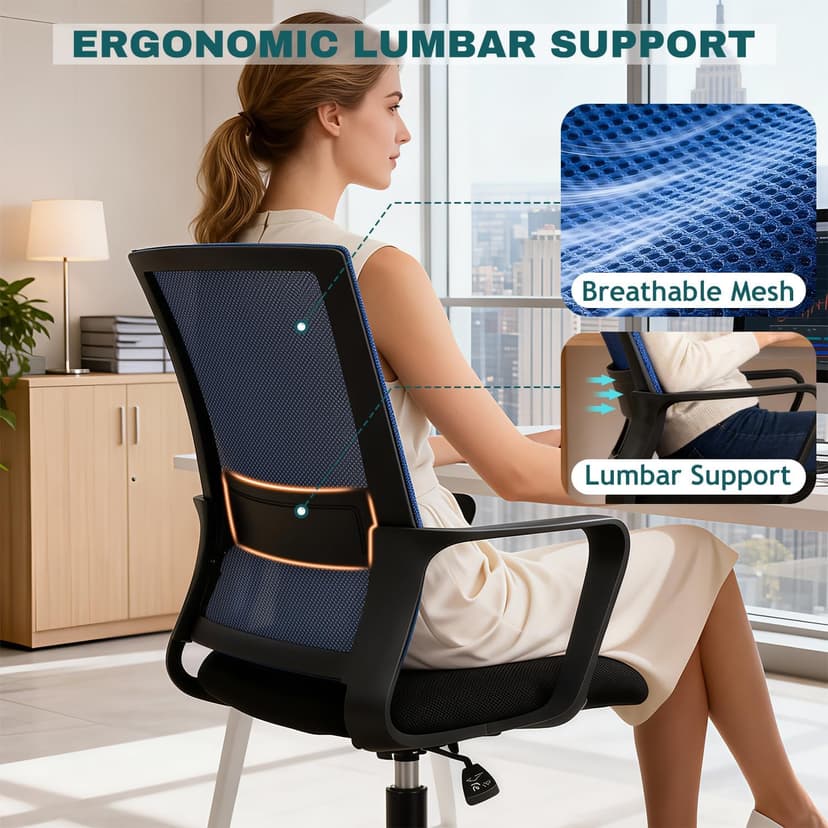 PayLessHere Gaming Chair Ergonomic Computer Chair Office Chair Video Game Chairs with Lumbar Support Desk Chair Armrest Mid Black Cushion Swivel Rolling Chair with Wheels for Home Office (Blue)