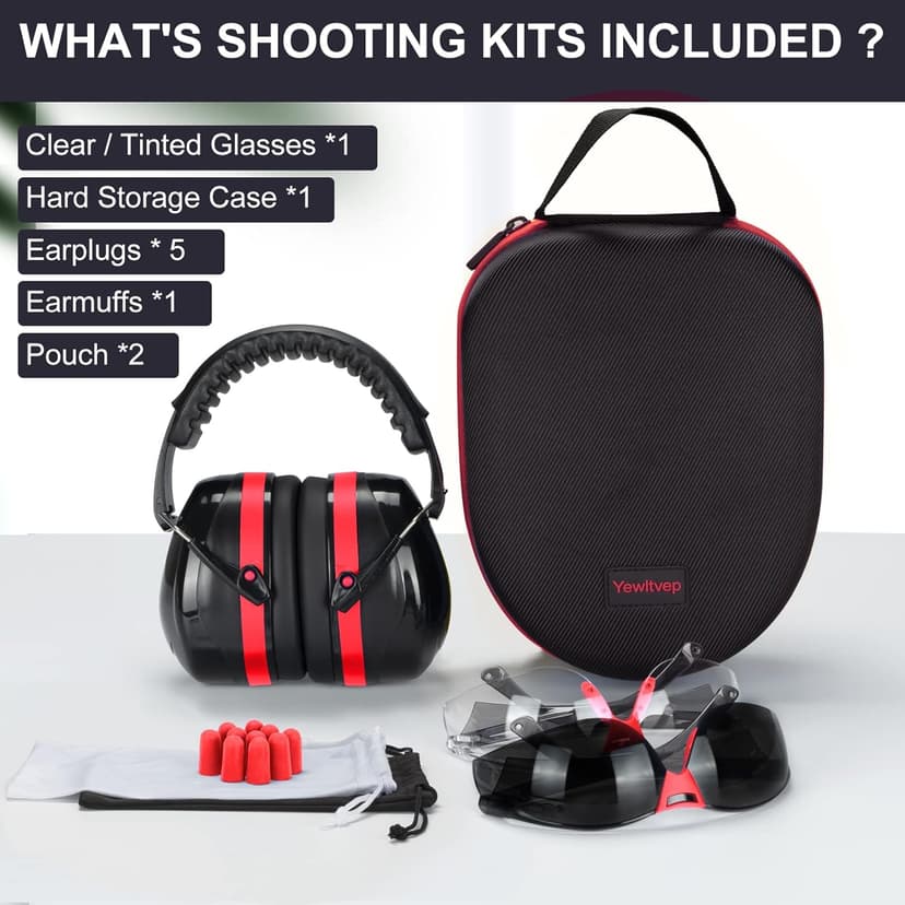 Yewltvep Shooting Ear Protection Gun Range Ear Protection with Earmuffs, Gun Safety Glasses, Earplugs, Hard Storage Case