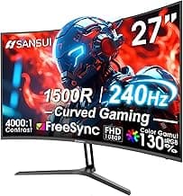 SANSUI 27 Inch Curved 240Hz Gaming Monitor FHD 1080P, 1500R Curve Computer Monitor, 130% sRGB, 4000:1 Contrast, HDR, FreeSync, MPRT 1Ms, Low Blue Light, HDMI DP Ports, Metal Stand, DP Cable Incl.
