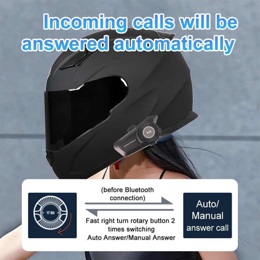 Motorcycle Helmet Bluetooth Headset - Skiing Earphone Waterproof Helmet Headset with Noise Cancellation Ultra-Thin Wireless Headphones Works with All Helmets