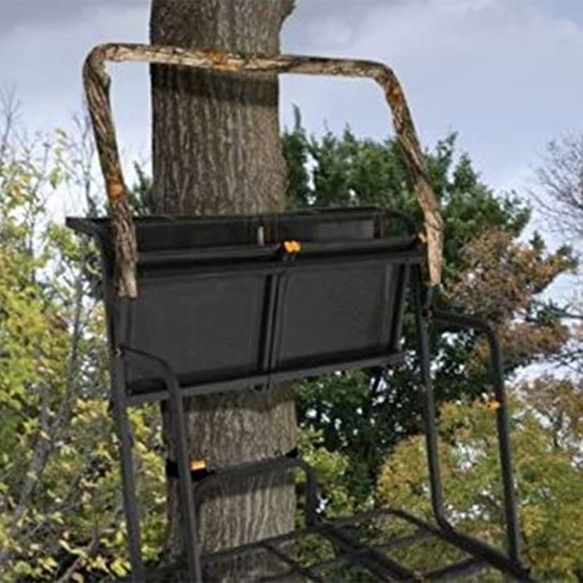 Muddy 2-Person Ladder Tree Stand for Deer Hunting, The Partner, 17' Tall, Black - Adjustable Climbing Treestand with Platform, Straps and Safety Harness for Shooting