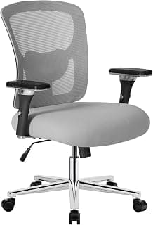 Sweetcrispy Big and Tall Office Desk Chair with Lumbar Support, 500lbs Heavy Duty Mesh Ergonomic Computer Chair with 4D Armrest and Wide Comfy Seat, 360° Swivel Wheels for Adult, Grey