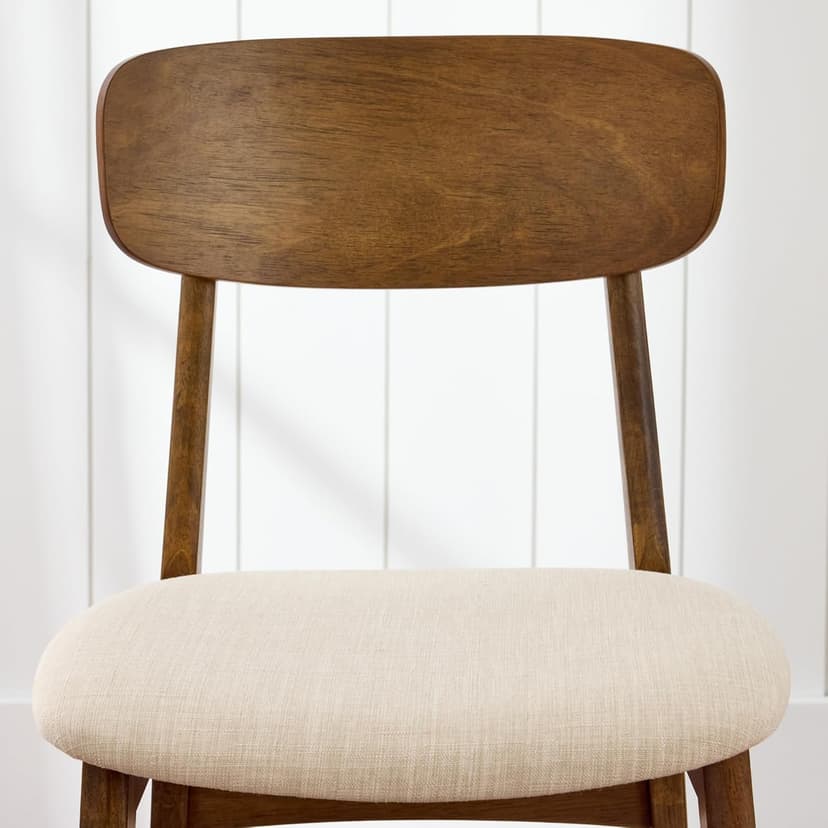 Best Choice Products Bar Stool Set of 2, Modern Farmhouse Counter Height Stools w/Upholstered Cushioned Seat, Wooden Curved Backrest - Walnut/Cream