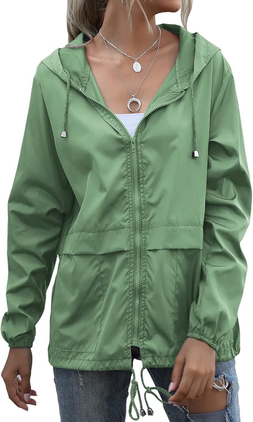 JMinger Women's Raincoats Lightweight Waterproof Windproof Adjustable Windbreaker Rain Jackets Hooded with Pockets S-XXL