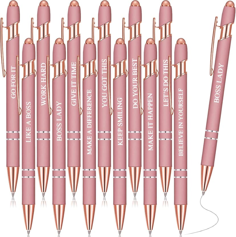 Rose Gold Funny Pens with Stylus Tip & Sayings for Back to School Essentials Home, Office, Teacher Supplies Zonon 12 Pcs Inspirational Pens, Motivational Ballpoint Pen Gifts for Women B0B4T388TH