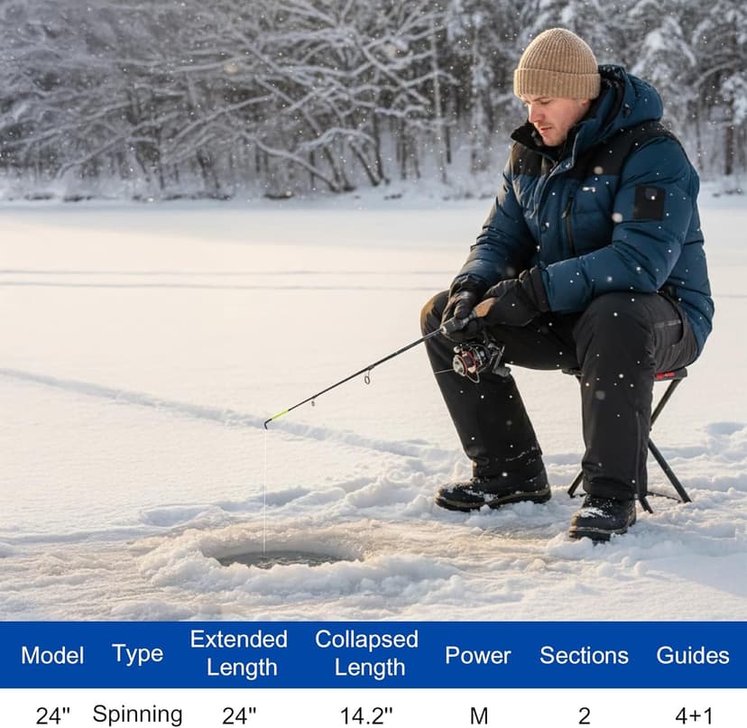 Goture Ice Fishing Rod and Reel Combo with Carry Bag, 24''Medium Spinning Ice Fishing Pole, 58Pcs Jigs & Lures with Storage Box, Line,Fish Gripper, Pliers and Tools for Trout Bass Walleye