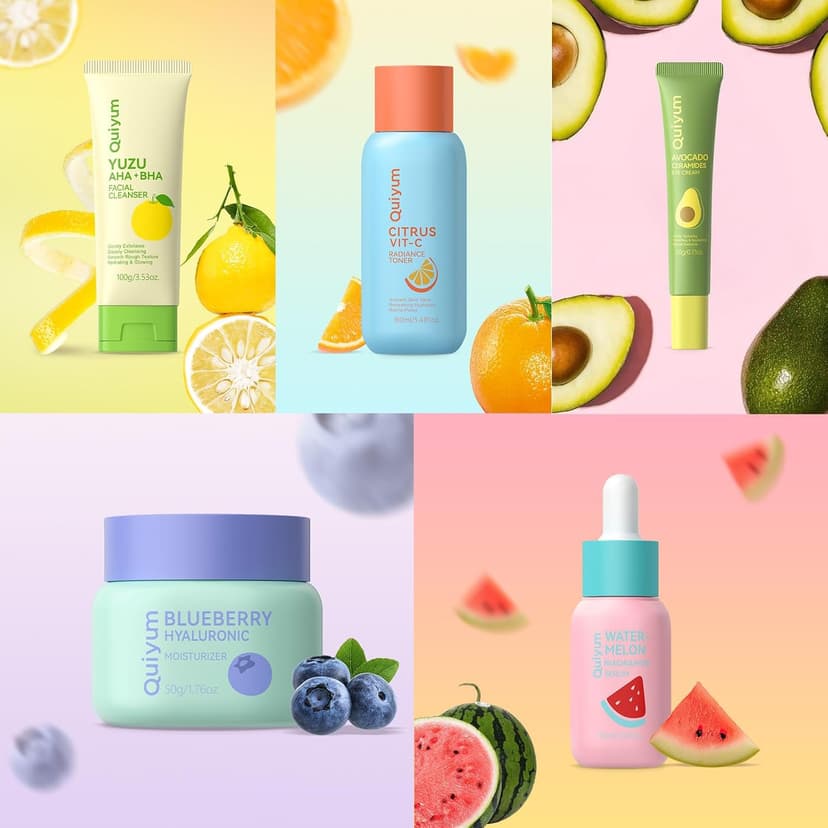 Exfoliation, Smooth, Clean, Oil Control, Smooth, Hydrate, Glow Up, Facial Skin Care Gift Set for Girls, for All Skin Types QUIYUM Fruit Skincare Set for Teen Girl, 5 Daily Routine Beauty Skin Care B0DYX1VBLV