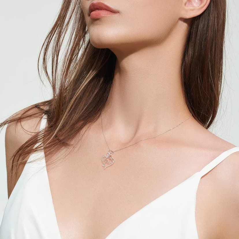 Mom Birthday Gift, Mothers Day Gift, Christmas Gift, Jewelry Gifts for Mom from Daughter Son Desimtion Sterling Silver Eternal Rose Heart Mom Necklaces for Women B0BYYLBBTJ
