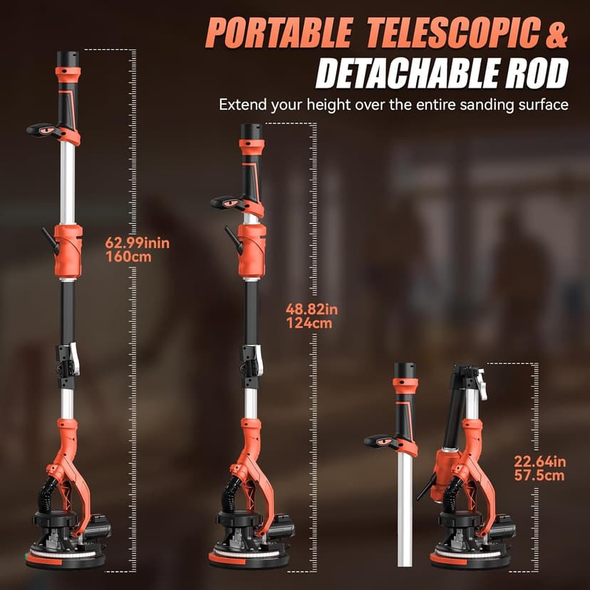 1000W Drywall Sander, Electric Drywall Sander, Popcorn Ceiling Removal Tool with Vacuum Dust Collection, 6 Variable Speed, Foldable Telescopic Handle