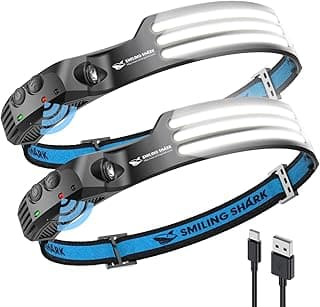 Smiling Shark LED Headlamp, 230°Wide Angle 3*White Light 2 Pack The Brightest Head Lamp Rechargeable Waterproof Headlight for Camping Hiking Outdoor, Head-Lamp-LED-Frontale-Light