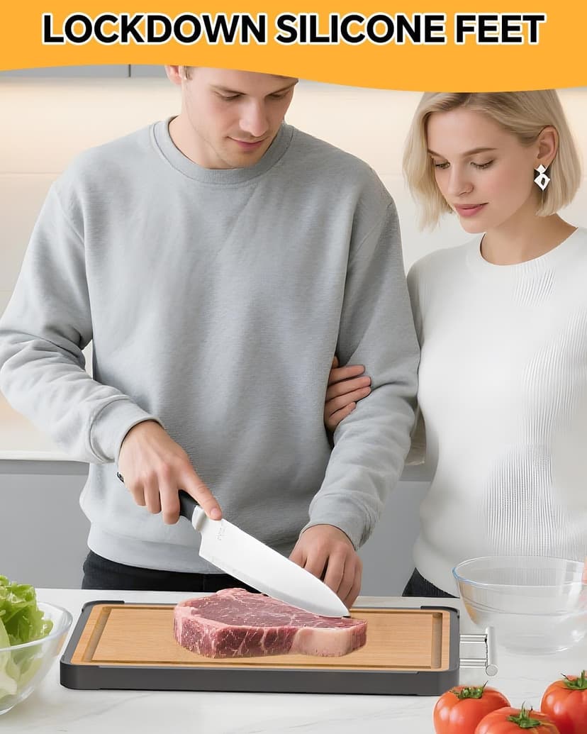 Cutting Boards for Kitchen - Food Grade Double Sided Pure Titanium& Bamboo Chopping Board with Handle, Slip resistant Non-toxic Charcuterie Board Housewarming Gifts (16×11)