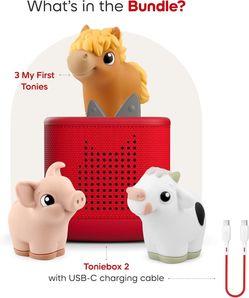 Toniebox 2 My First Farm Bundle for Kids 1+ with Soft and Squeezable Cow, Horse, and Pig - Sunset Red B0FJ2ZY48J